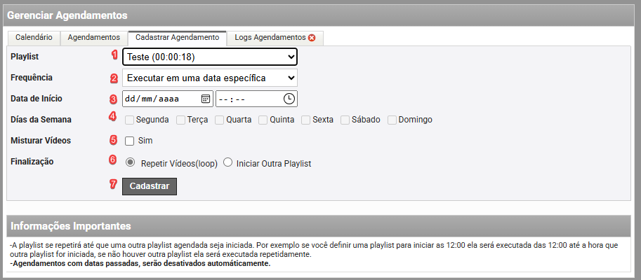 Guia para cadastrar o agendamento.