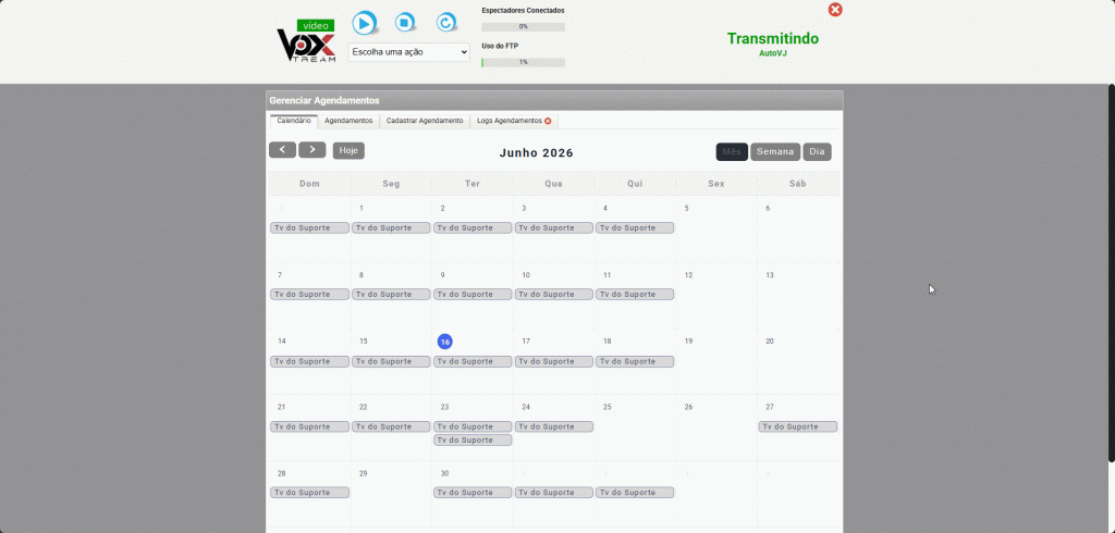 Visualização do calendário